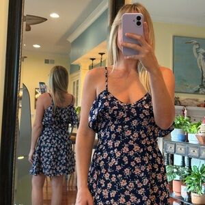 Lulu's Navy Floral Spaghetti Strap Dress